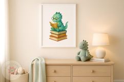 Watercolour Baby Dinosaur Reading Books Clipart PNG Product Image 3