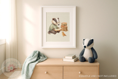 Watercolour Badger Reading Clipart PNG Woodland Animal Product Image 3