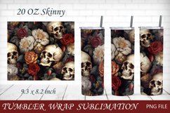Halloween tumbler wrap, Flower skull 20 oz tumbler png Product Image 1