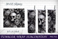 Skull with flowers tumbler png, 20 oz halloween tumbler wrap Product Image 1