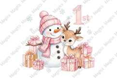 Pink Snowman Baby First Christmas PNG Product Image 1