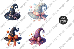 Cute Witch Hat with Stars and Ribbon Clipart Product Image 1