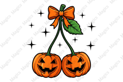 Pumpkin Cherries Halloween Bow Fall PNG Product Image 1