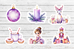 Watercolor Purple Christmas Stickers PNG Product Image 2