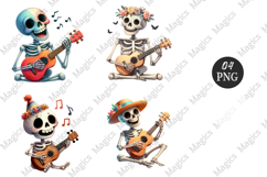 Happy skeleton playing a ukulele Clipart Product Image 1