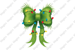 Festive Green Grinch Bow Christmas PNG Product Image 1