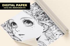 Girl With Floral Digital Paper Product Image 1