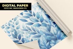 Blue Watercolor Leaves Digital Paper Product Image 1