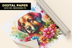 Dog With Floral Watercolor Digital Paper Product Image 1