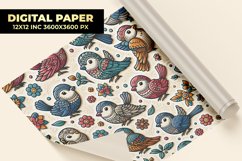 Embossed Bird With Floral Digital Paper Product Image 1