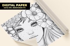 Girl With Floral Digital Paper Product Image 1