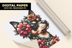 Dog With Floral Watercolor Digital Paper Product Image 1