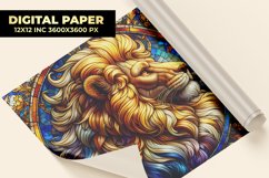 Lion With Floral Watercolor Digital Paper Product Image 1