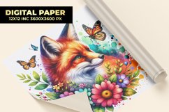 Fox With Floral Watercolor Digital Paper Product Image 1