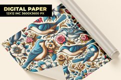 Embossed Bird With Floral Digital Paper Product Image 1