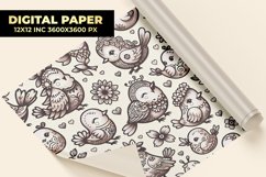 Vintage Bird With Floral Digital Paper Product Image 1
