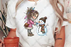 Quirky Girl and Snowman Clipart PNG Product Image 2