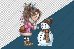 Quirky Girl and Snowman Clipart PNG Product Image 3