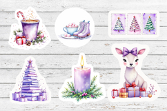 Watercolor Purple Christmas Stickers PNG Product Image 6