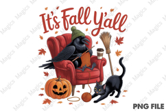Fall Y’all Png, Cozy Knitting Crow &amp; Cat Png Product Image 2