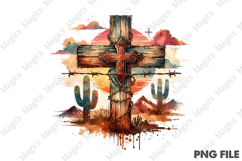 Retro Western Cross Png Sublimation Design Product Image 1
