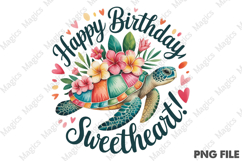 Summer Sea Turtle Floral Boho Flower Png Product Image 1