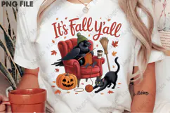Fall Y’all Png, Cozy Knitting Crow & Cat Png Product Image 1