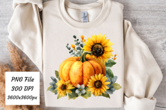 Watercolor Fall Pumpkin Sunflower Png | Fall Png Product Image 1