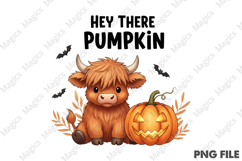 Highland Cow Fall PNG Hey There Pumpkin Product Image 1