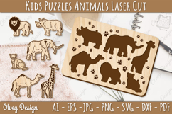 Kids Animals Puzzle Laser Cut SVG | Wooden Montessori Animal Product Image 1