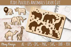 Kids Animals Puzzle Laser Cut SVG | Wooden Montessori Animal Product Image 1