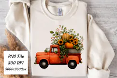 Watercolor Fall Pumpkin Truck Png | Fall Png Product Image 1