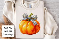 Watercolor Pumpkin Check Bow Png | Fall Png Product Image 1