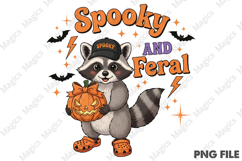 Spooky and Feral Raccoon PNG, Halloween Product Image 1