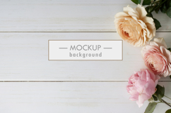 Elegant rose flowers white wood plank mockup background. Product Image 1