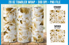 3D White and Gold Floral Tumbler Wrap | 3D Floral Tumbler Product Image 1