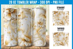 3D White and Gold Floral Tumbler Wrap | 3D Floral Tumbler Product Image 1