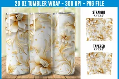 3D White and Gold Floral Tumbler Wrap | 3D Floral Tumbler Product Image 1