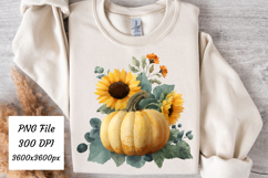 Watercolor Fall Pumpkin Sunflower Png | Fall Png Product Image 1
