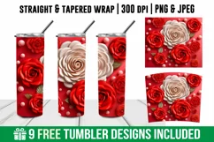 3d Red Rose Tumbler Sublimation | 3d Rose Tumbler Wrap Product Image 1