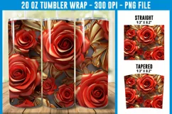 3D Red and Gold Rose Tumbler Wrap| 3D Rose Tumbler | 3D Rose Product Image 1
