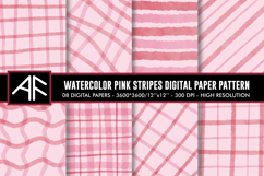 Watercolor Pink Stripe Digital Paper Patterns Product Image 1