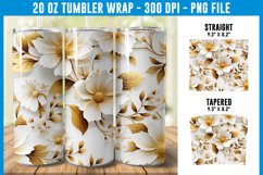 3D White and Gold Floral Tumbler Wrap | 3D Floral Tumbler Product Image 1