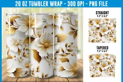 3D White and Gold Floral Tumbler Wrap | 3D Floral Tumbler Product Image 1
