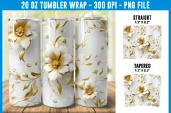 3D White and Gold Floral Tumbler Wrap | 3D Floral Tumbler Product Image 1