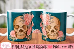 Skull and flowers mug wrap PNG for sublimation 11oz 15oz Product Image 2