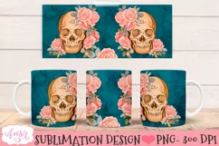 Skull and flowers mug wrap PNG for sublimation 11oz 15oz Product Image 3