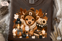 Fall Highland Cow PNG Pumpkin Spice T-Shirt Design Product Image 3