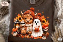 Cozy Fall Highland Cow and Ghost PNG Sublimation Design Product Image 3