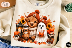 Cozy Fall Highland Cow and Ghost PNG Sublimation Design Product Image 4
